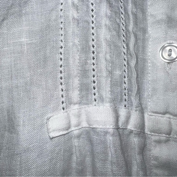 L.L.Bean White Linen Tuxedo Bib Band Collar Button Up Contemporary Prairie Top M - Picture 14 of 16
